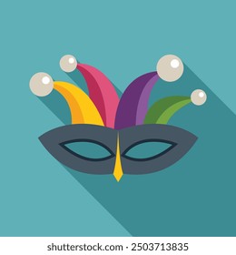 Colorful carnival mask with jester hat is ideal for projects related to celebration, carnival, mardi gras