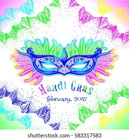 Colorful carnival mask on the bright background . Vector isolated illustration. Mardi Gras.