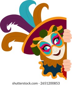 Colorful Carnival Mask Peeking Design, happy Carnival of Venice