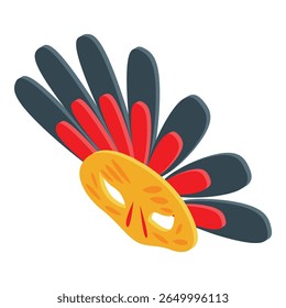 Colorful carnival mask with red and black feathers, perfect for celebrating mardi gras or any festive occasion