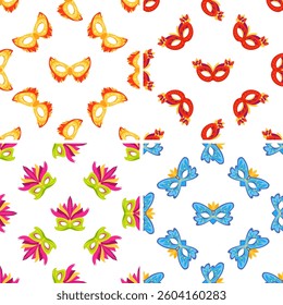 Colorful carnival masks forming a seamless pattern, celebrating festive traditions