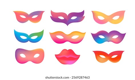 Colorful carnival masks graphic elements collection. Vector illustrations set.