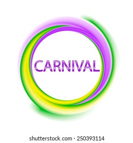 Colorful carnival symbol with text in green, purple, yellow Mardi gras colors, vector illustration 