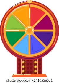 Colorful carnival wheel of fortune. Bright fortune spinning wheel with various colors. Game of chance at the fair vector illustration.