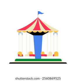 Colorful Carousel In Flat Vector Illustration Symbolizing Amusement, Fun, And Carnival Spirit, Isolated On White Background.