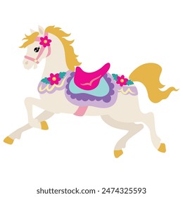 Colorful carousel horse  flat vector cartoon illustration