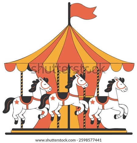 Colorful carousel with horses isolated vector illustration on white background