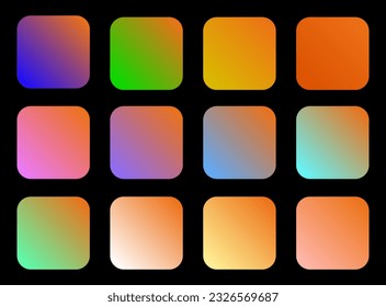 Colorful Carrot Color Shade Linear Gradient Palette Swatches Web Kit Rounded Squares Template Set