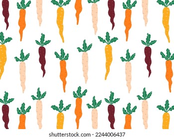 Colorful Carrot Gardering Vegetable seamless pattern