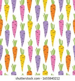 Colorful carrots root vegetables hand drawn seamless background illustration