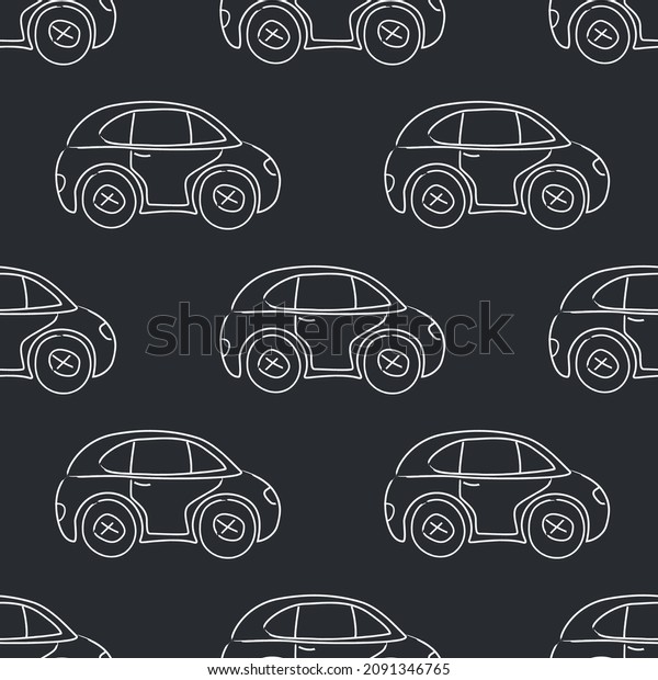 Colorful cars drawn with a marker. Funny\
cars.Vector hand-drawn collection for decorating a children\'s room\
with a cute seamless pattern for children\'s goods, fabrics,\
backgrounds, packaging,\
covers.