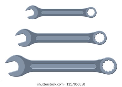 Colorful cartiin wrench set. Handyman tools for home repair. Maintenance themed vector illustration for icon, logo, sticker, patch, label, sign, badge, certificate or flayer decoration