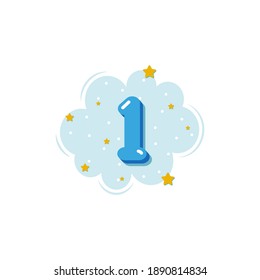 Colorful cartoon 1 numbers for kids, for greeting cards.Vector illustration. esp 10