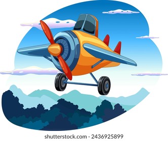 Colorful cartoon airplane flying in a cloudy sky