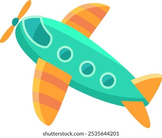 Colorful cartoon airplane soaring through the sky, featuring vibrant orange wings and a spinning propeller, ideal for children s projects or travel themed designs