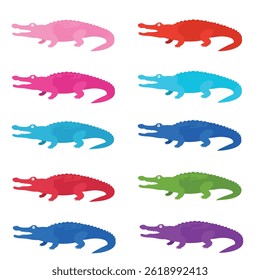 Colorful Cartoon Alligator Illustrations Featuring Diverse Colors and Expressions

