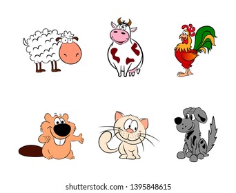Colorful cartoon animal icons isolated on a white background. Set of vector design elements.