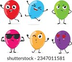 Colorful cartoon balloons character set, isolated on white background	
