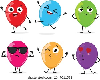 Colorful cartoon balloons character set, isolated on white background	 Stock Vector