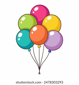 Colorful Cartoon Balloons Floating Together in a Cheerful and Festive Celebration