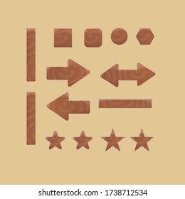 Colorful Cartoon Beige Brown Wooden Buttons For Games Vector Design