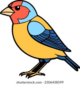 Colorful cartoon bird with a blue head