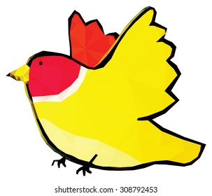 A colorful cartoon bird, low poly vector illustration.