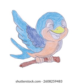 Colorful Cartoon Bird Perched on a Branch with a Cheerful Expression 