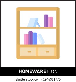 Colorful cartoon Bookcase icon on white background. Homeware symbol for your website design, logo, app, UI. Eps10 vector illustration.