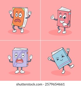 Colorful Cartoon Books character with Happy Faces