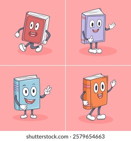 Colorful Cartoon Books character with Happy Faces
