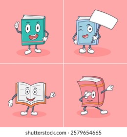 Colorful Cartoon Books character with Happy Faces