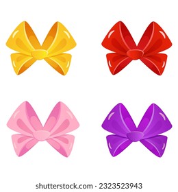 Colorful cartoon bows isolated on white background.