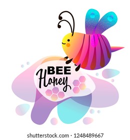 Colorful cartoon bright little bee. Smile and happy insect for kids books