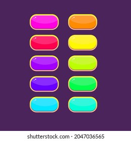 Colorful Cartoon Buttons Fon Games App Web UI Set Gold Borders Vector Design