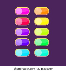 Colorful Cartoon Buttons Fon Games With Circles Tumblers App Web UI Set Gold Borders Vector Design