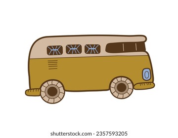Colorful cartoon car. Travel car. House on wheels. Travel, vacation. Handsomely. Vector illustration isolated on white background.