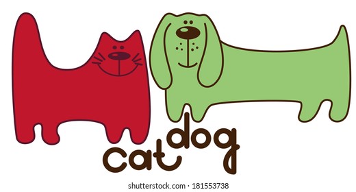 Colorful Cartoon Cat And Dog For Banner