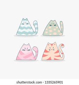 Colorful Cartoon cats in doodle style. funny animal set.
