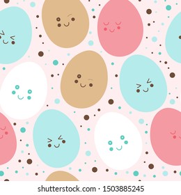 colorful cartoon character candy eggs on a dots background repeating pattern