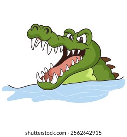 Colorful Cartoon Character of Crocodile in water.