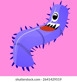 Colorful Cartoon Character of a Cute Friendly Bacterium on a Pink Background