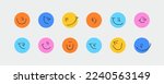 Colorful cartoon character face circle illustration set. Funny people faces doing diverse gesture and mood expression in trendy cartoon style. Social media reaction sticker, children drawing concept.