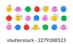 Colorful cartoon character face circle avatar illustration set. Funny people faces, diverse profile icon in trendy cartoon style. Social media reaction sticker, children portrait drawing.