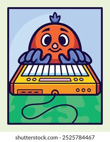 Colorful Cartoon Character Playing Keyboard: A Cheerful Cartoon Character with a Musical Instrument in a Vector Illustration
