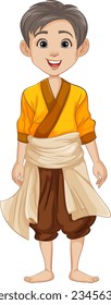 Colorful cartoon characters depicting Southeast Asian men in traditional attire