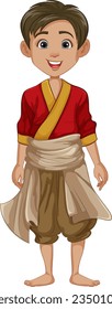 Colorful cartoon characters depicting Southeast Asian men in traditional attire