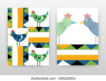 Colorful cartoon chicken green and blue design for annual report, brochure, flyer, poster. Chicken and ortaments background vector illustration flyer, leaflet, poster. Abstract A4 brochure template.