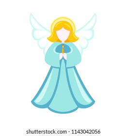 Colorful cartoon christmas angel. Religion symbol. Xmas themed vector illustration for icon, logo, stamp, label, badge, certificate, poster or gift card decoration