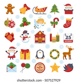 Colorful Cartoon Christmas Characters And Decorations Set